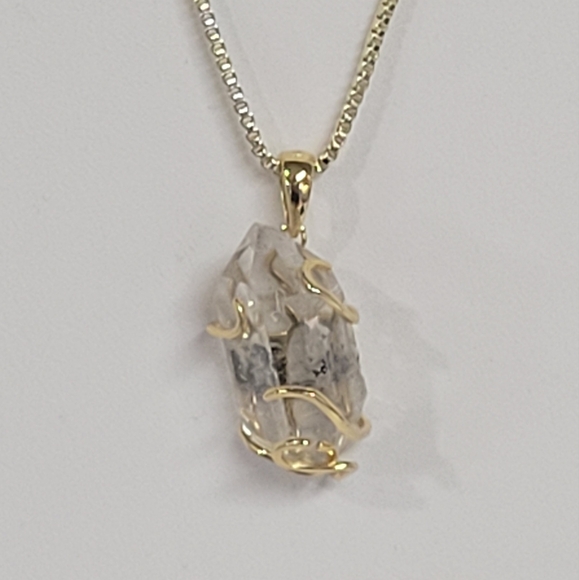 LARGE GENUINE HERKIMER DIAMOND 18K Gold Wrapped Pendant 18kg Bx Chain Necklace - Picture 12 of 15
